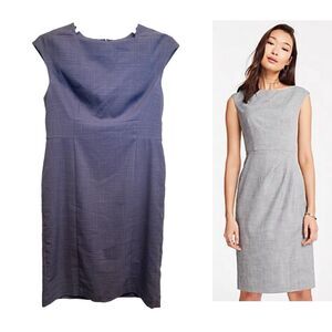 Ann Taylor Short Sleeve Sheath Dress Sz 12 Blue In Bi-Stretch Career Office